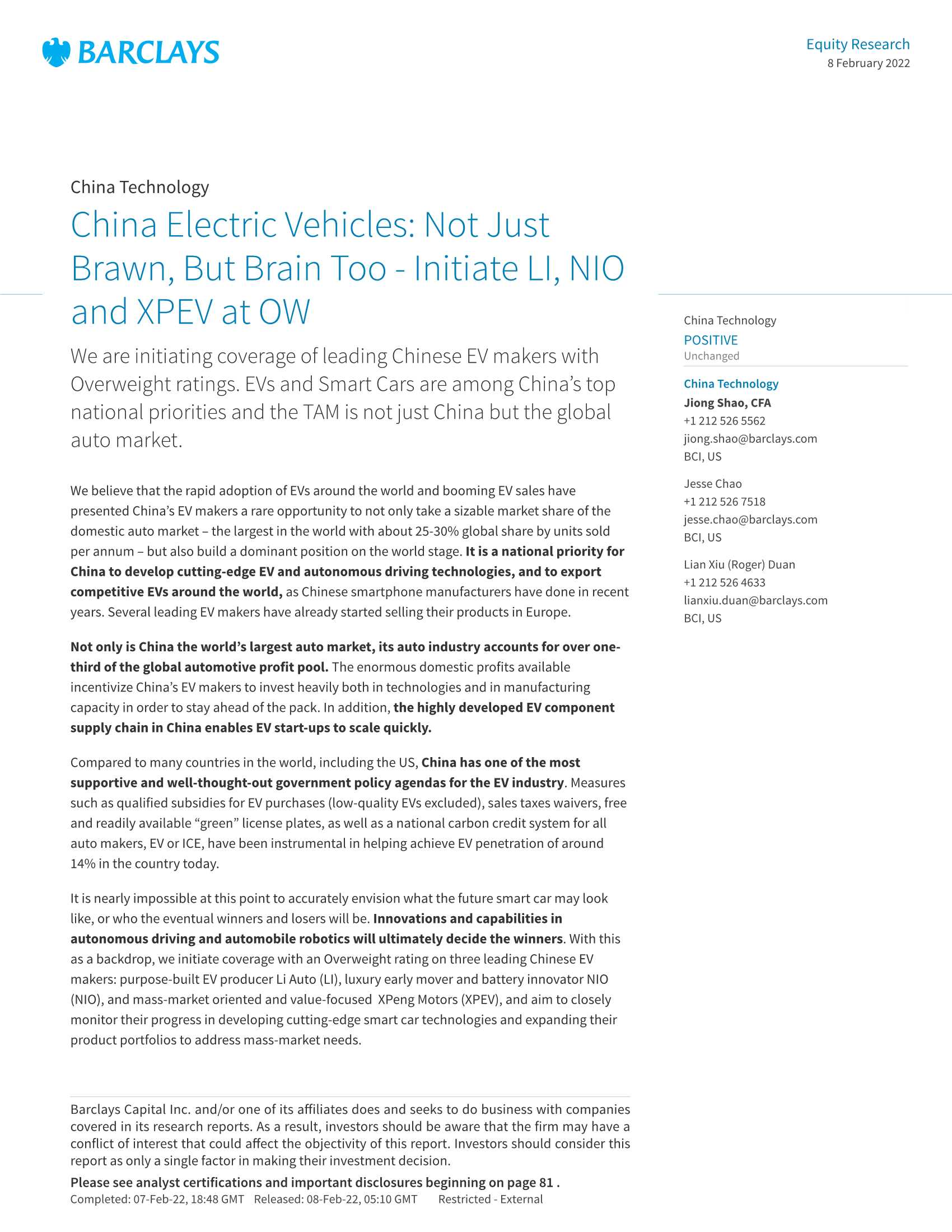 巴克莱-中国电动汽车行业报告（英）-2022.02-90页